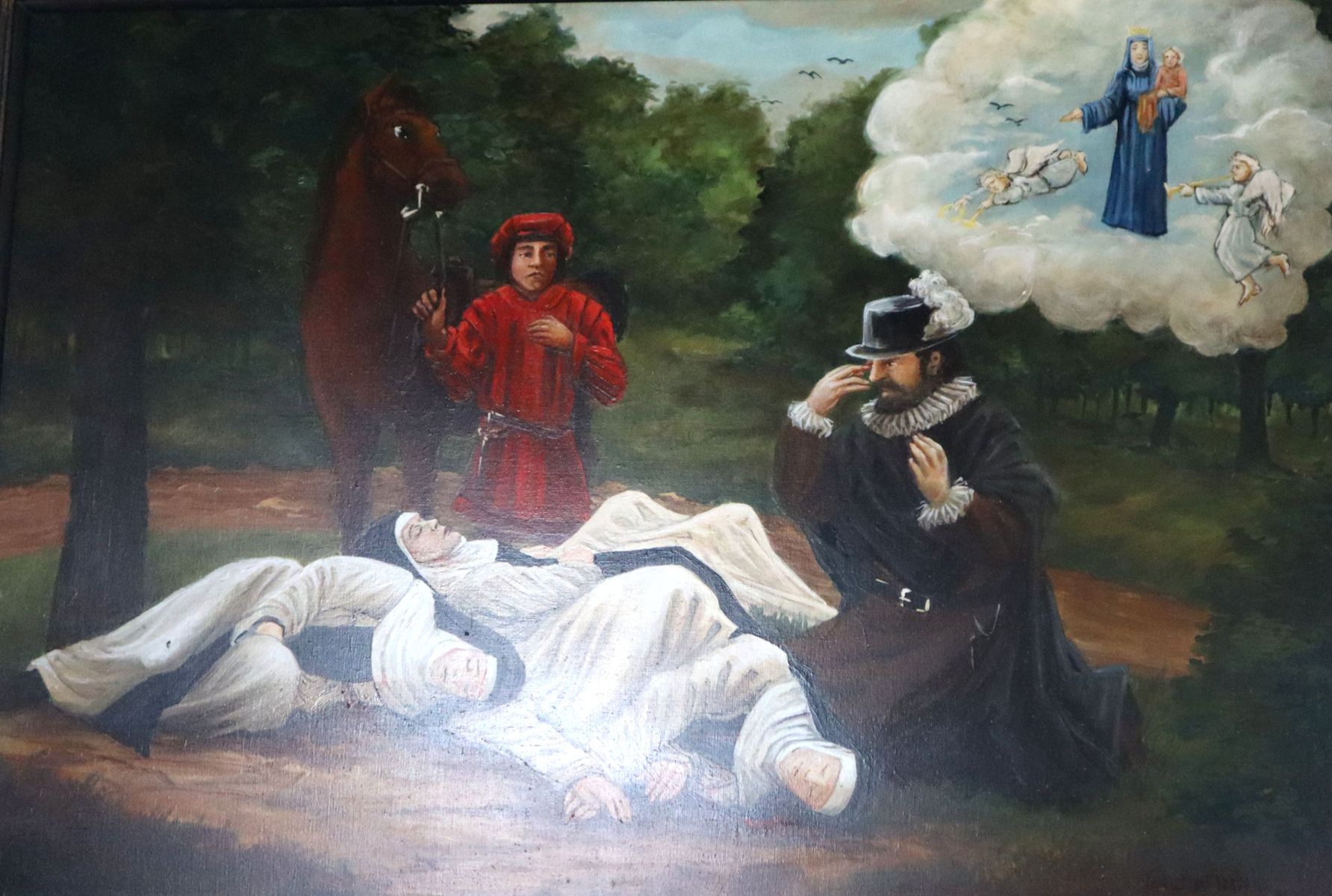 Der Ritter findet nach Marias Erscheinung die drei Jungfrauen, Bild, 1827, in der Kapelle der drei Jungfrauen in Caëstre