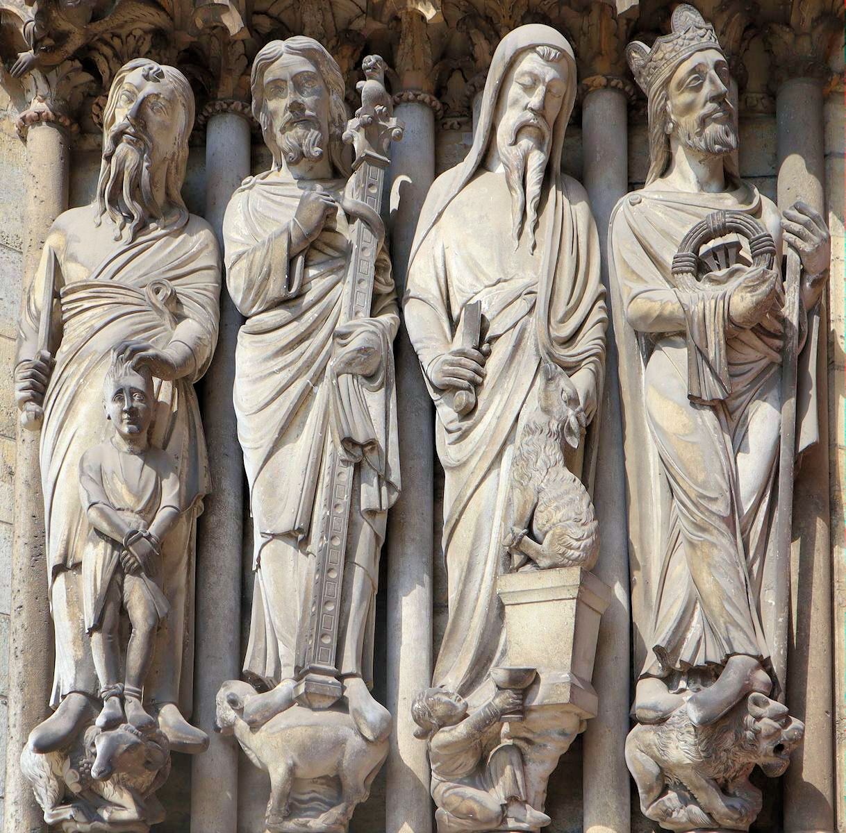 Adolphe-Victor Geoffroy-Dechaume: Abraham, Mose, Samuel und David, Statuen, 1879, an der Kathedrale in Laon