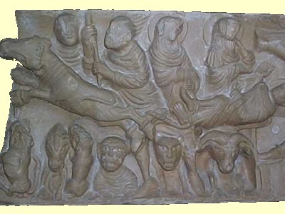 Maître de Cabestany: Marmorrelief, 2. Hälfte des 12. Jahrhunderts, im Kloster in St-Hilaire
