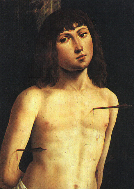 Lorenzo Costa: Sebastian, 1490/91, in der Galleria degli Uffizi in Florenz
