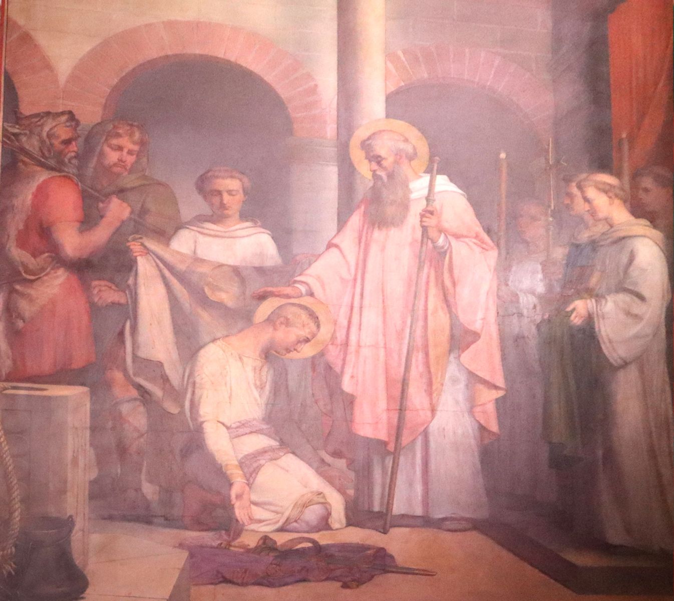 Sébatien-Melchior Cornu: Severinus segnet Chlodoald zum Möch ein, Wandmalerei, 1850, in der Kirche Saint-Severin in Paris
