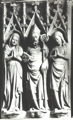 Severus mit seiner Frau Vincentia (links) und seiner Tochter Innocentia, Statuen im Dom in Erfurt