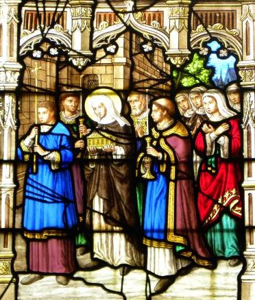 Glasfenster: Adela von Frankreich bringt Sidronius' Reliquien in ihr Kloster, um 1850, in der Kirche St-Pierre in Dreux bei Chartres