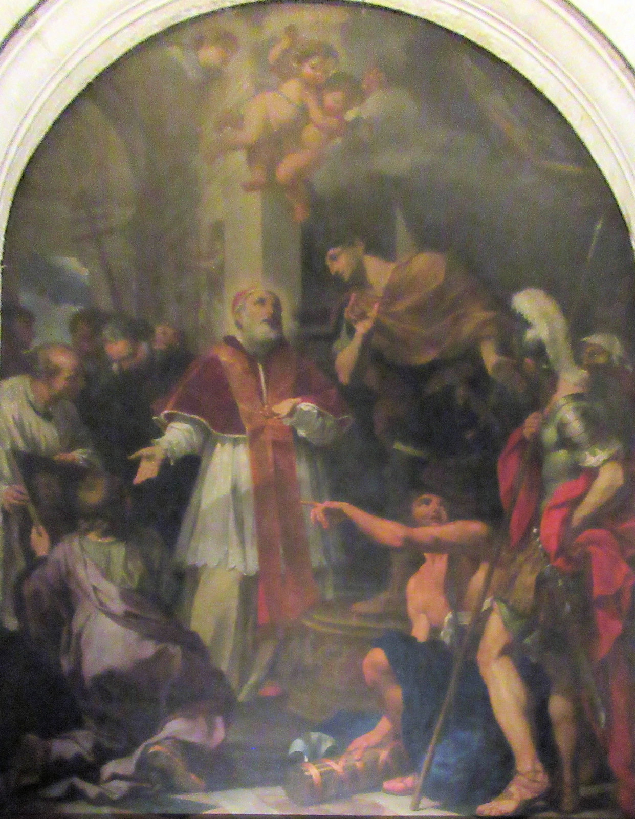 Luigi Garza: Silvester präsentiert Kaiser Konstantin das Bild von Petrus und Paulus, 1675, in der Kirche Santa Croce in Gerusalemme in Rom