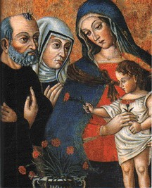 Pier Paolo Agabiti (1470 - 1540): Die „Madonna der Befreiung” zeigt Simon Fidati und Rita von Cascia dem Jesuskind, im Kloster der heiligen Rita von Cascia