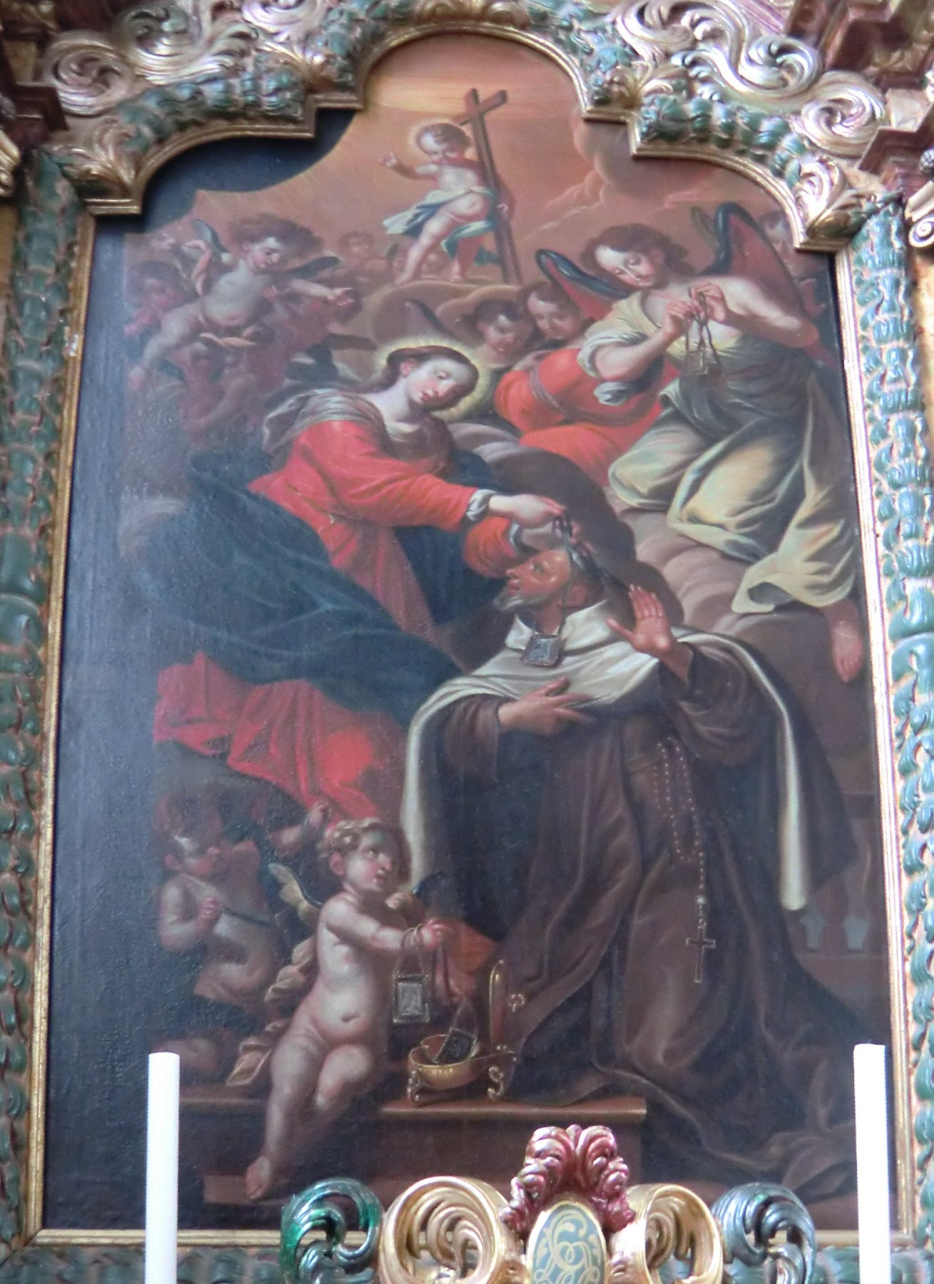 Joseph Anton Schupp: Maria überreicht Simon das Skalpulier, 1703, in der Wallfahrtskirche in Triberg im Schwarzwald