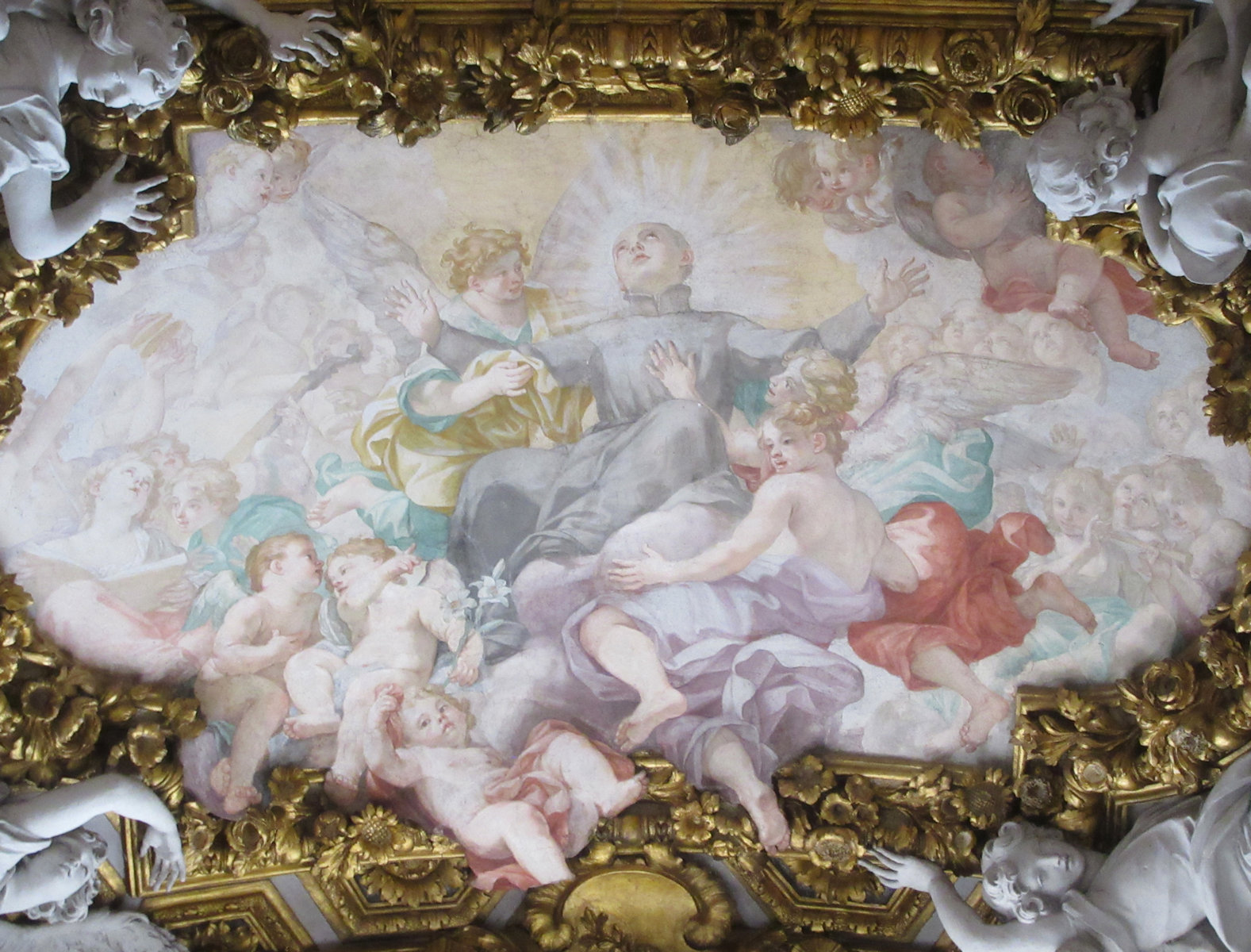 Ludovico Mazzanati: Deckenfresko: Stanislaus' Verherrlichung, 18. Jahrhundert, in der ihm geweihten Kapelle in der Kirche Sant'Andrea al Quirinale in Rom