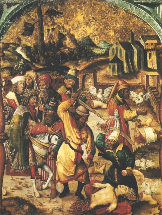 unbekannter Maler: Stanislaus wird von König Boleslaw II. gevierteilt, 1521 im National-Museum in Poznan