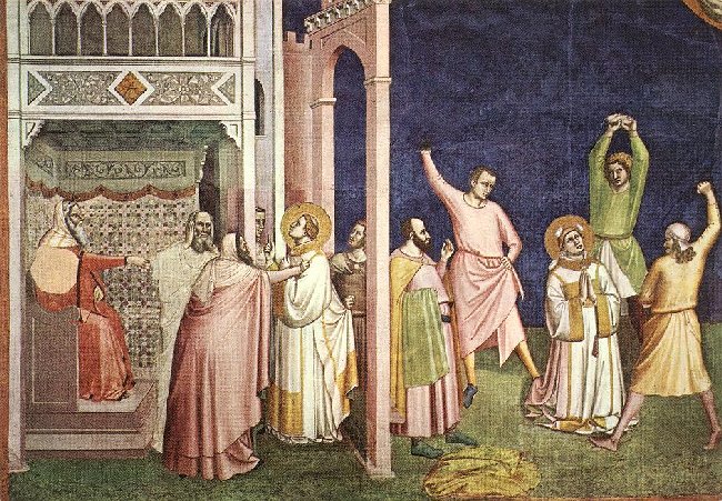 Bernardo Daddi: Das Martyrium des Stephanus, Fresko, 1324, in der Kirche Santa Croce in Florenz