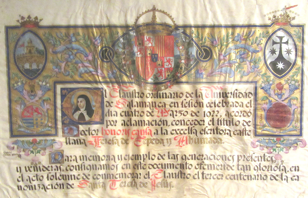Gabriel Ochoa: Urkunde der Universität Salamanca zur Ernennung zur Doktorin honoris causa, 1922, im Museum in Alba de Tormes