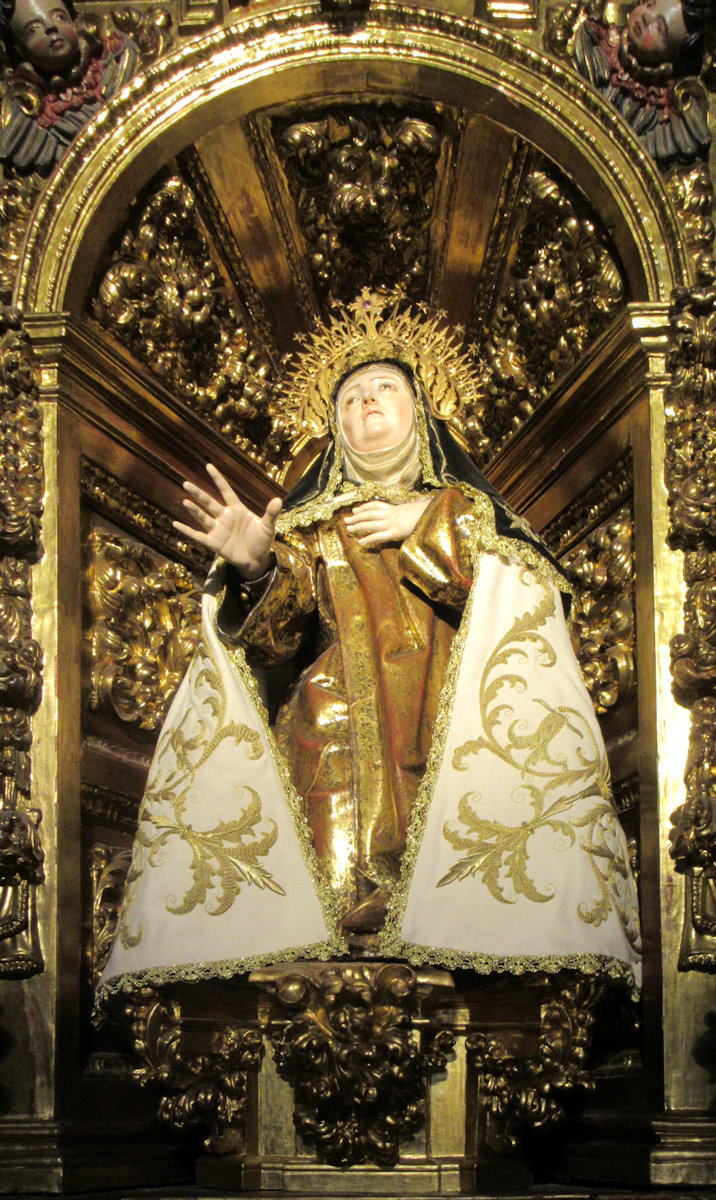 Gregorio Fernández: Theresa, Statue, um 1635, am Altar in der Geburtskapelle der der Klosterkirche La Santa am Ort des Geburtshauses in Ávila