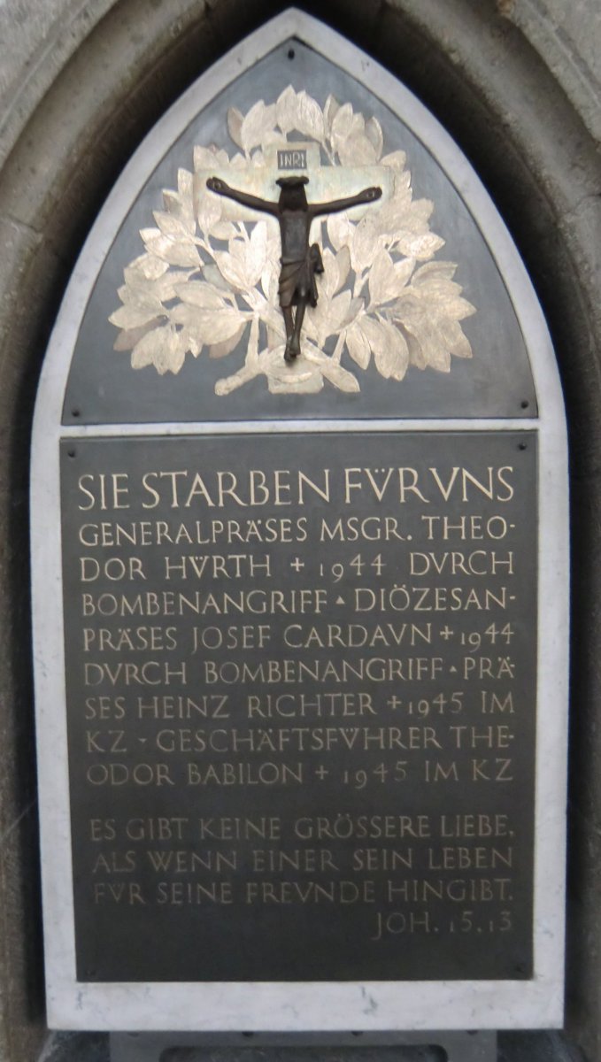 Gedenkstein für Theodor Babilon und andere Opfer des Kolpingwerks in der Minoritenkirche in Köln