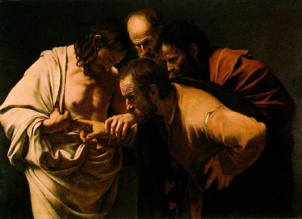 Michelangelo Merisi da Caravaggio: Thomas berührt Jesu' Wundmale, 1601 - 1602, Bildergalerie im Park Sanssouci in Potsdam