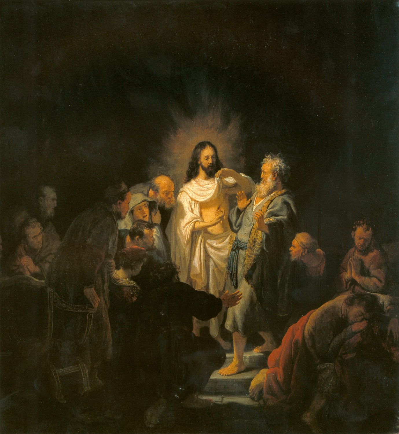 Rembrandt Harmensz van Rijn: Christus zeigt Thomas seine <Seitenwunde, 1634, im Puschkin-Museum in Moskau