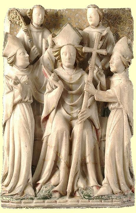 Alabasterrelief aus Nottingham: Thomas Becket wird als Erzbischof eingesetzt, im Victoria & Albert Museum in London