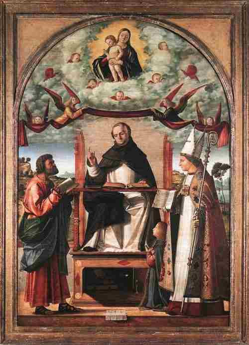 Vittore Carpaccio: Thomas im Himmel zwischen Markus und Ludwig von Toulouse, 1507, Staatsgalerie in Stuttgart