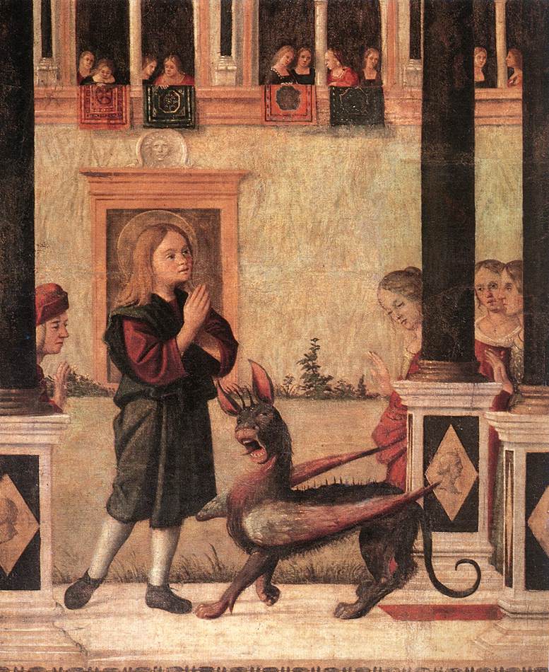Vittore Carpaccio: Tryphon befreit die Tochter von König Gordian vom Dämonen (Detail), 1507, Scuola di San Giorgio degli Schiavoni in Venedig