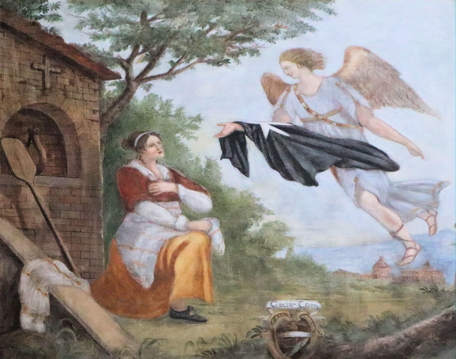 Fresko: Ein Engel überbringt Ubaldesca das Ordenshabit, in der Pfarrkirche in Calcinaia