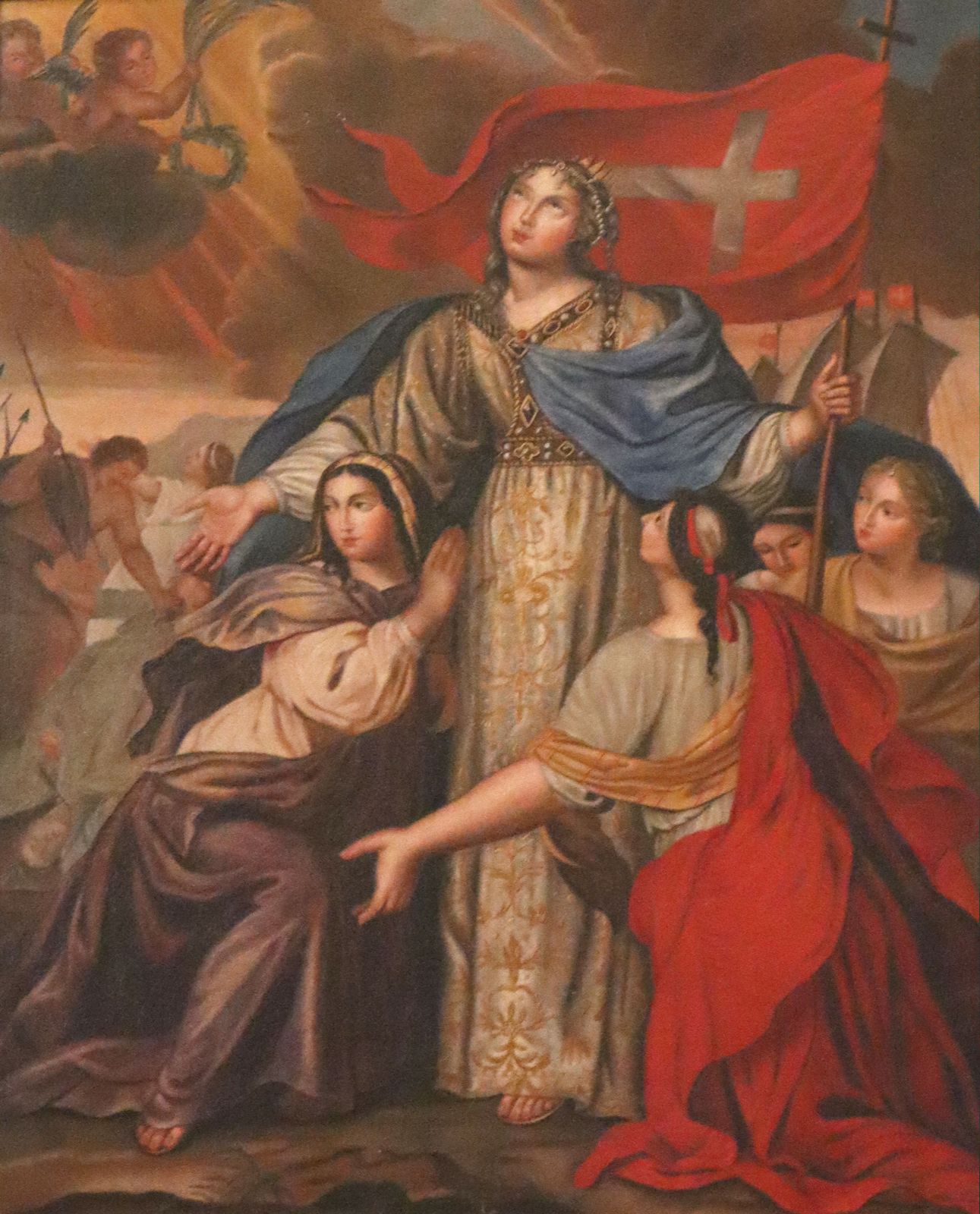 Gemälde: das martyrium von Ursula und ihren Gefährtinnen, 17. Jahrhundert, in der Kathedrale Stain-Maclou in Pontoise