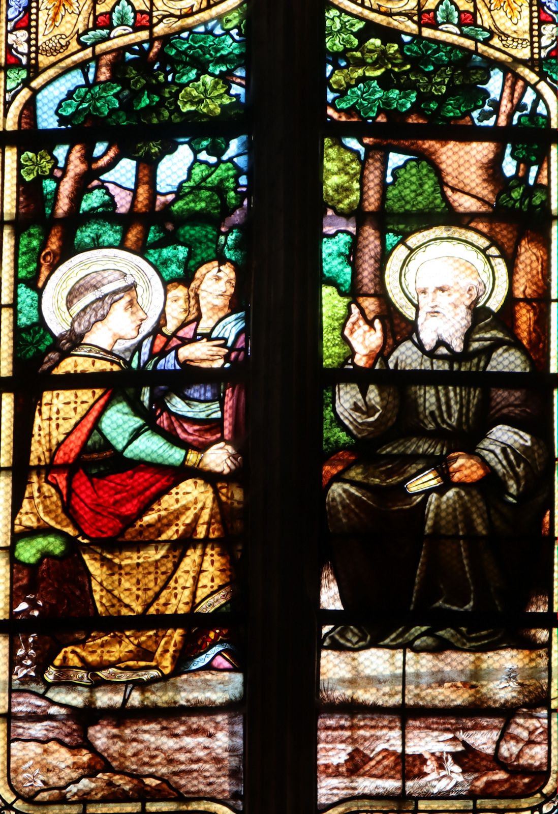 Glasfenster: Venantius lehrt Itisberga, 1887, in der Kirche Sainte-Isbergue in Isbergues