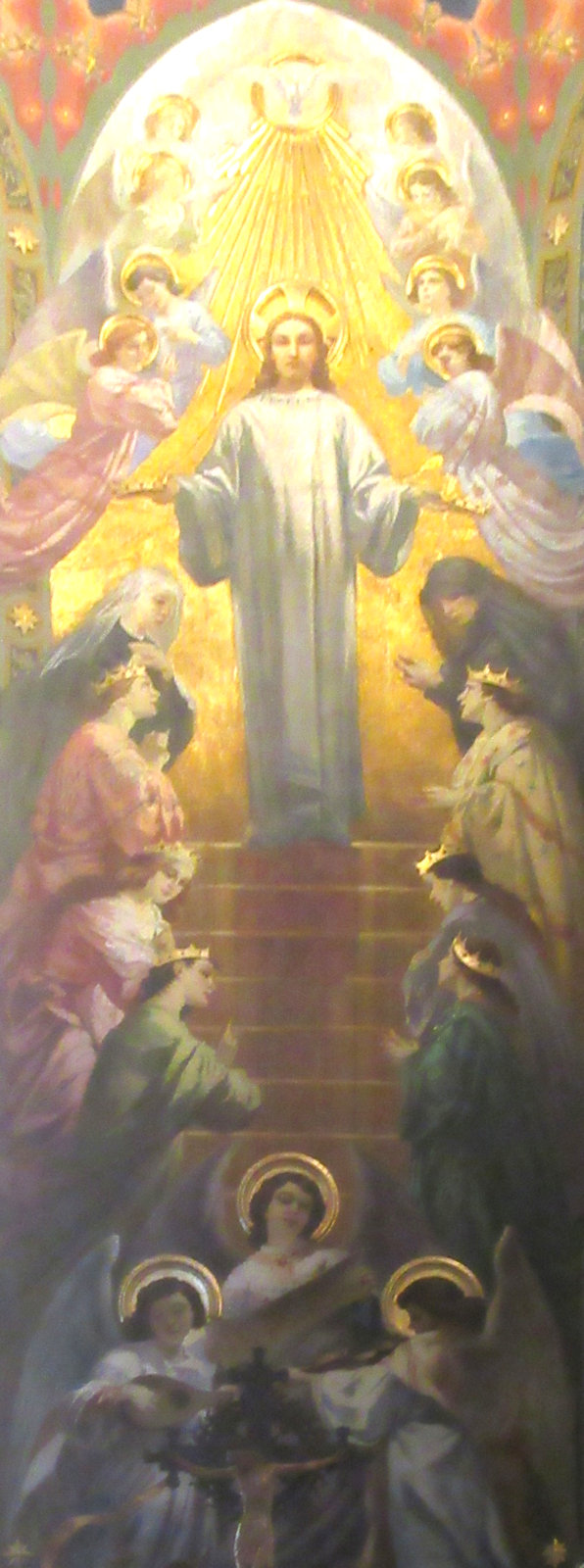 Christus krönt Vincentia (rechts) und Bartholomäa Capitano, Apsismosaik, um 1937, im Santuario der „Schwestern der Liebe” in Lovere