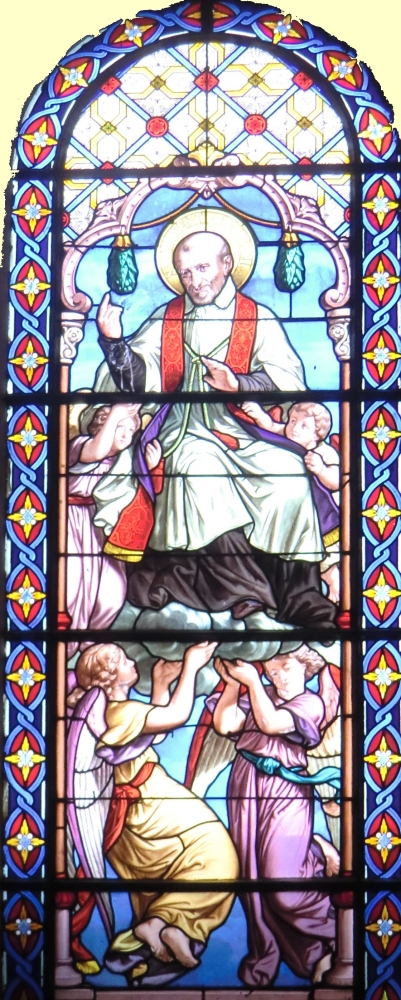 Glasfenster in der an Vinzenz' Geburtshaus in Pouy, dem heute nach ihm benannten St-Vincent-de-Paul, errichteten Kapelle