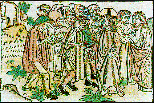 Holzschnitt: Heilung der zehn Aussätzigen durch Jesus, aus: Ludolfus de Saxonia, 1499