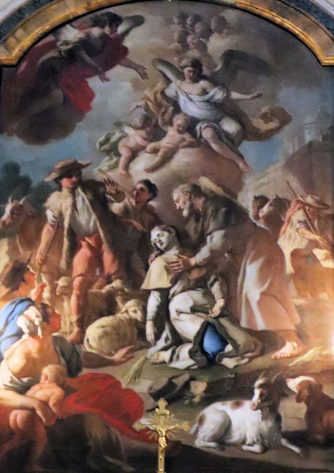 Wilhelm (rechts) und Peregrinus als Helfer eines Kranken, Altarbild in der Kathedrale in Foggia