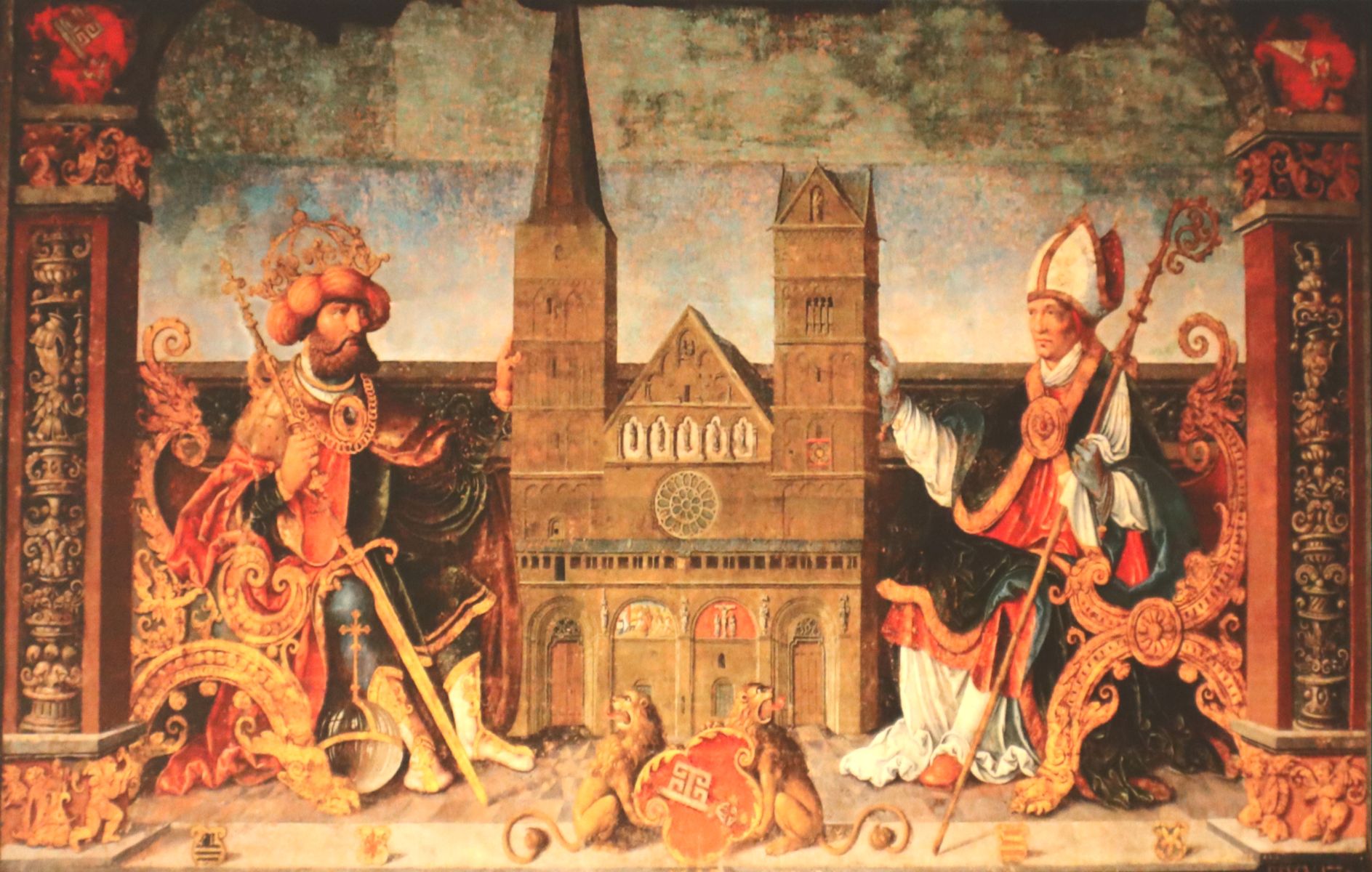 Bartholomäus Bruyn: Karl der Große (links) und Willehad, Wandgemälde, 1532, in der Oberen Halle des Rathauses in Bremen