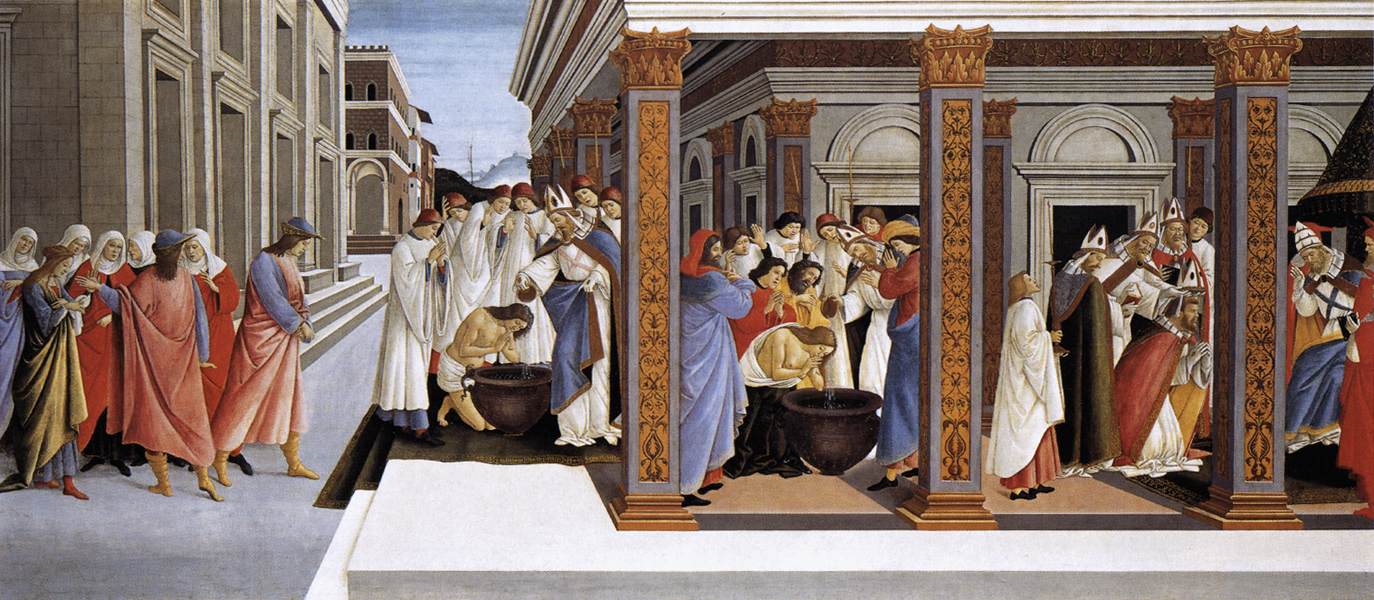 Sandro Botticelli: Zenobius wird getauft und zum Bischof geweiht, 1500 - 05, in der National Gallery in London